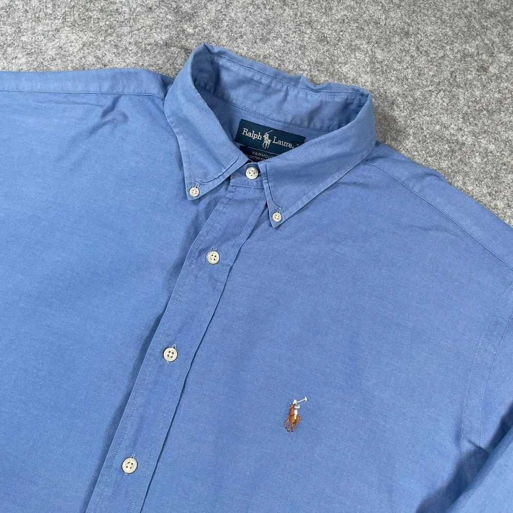 Polo Ralph Lauren Yarmouth Oxford Men Button Down Shirt 17.5-35 Blue Long Sleeve